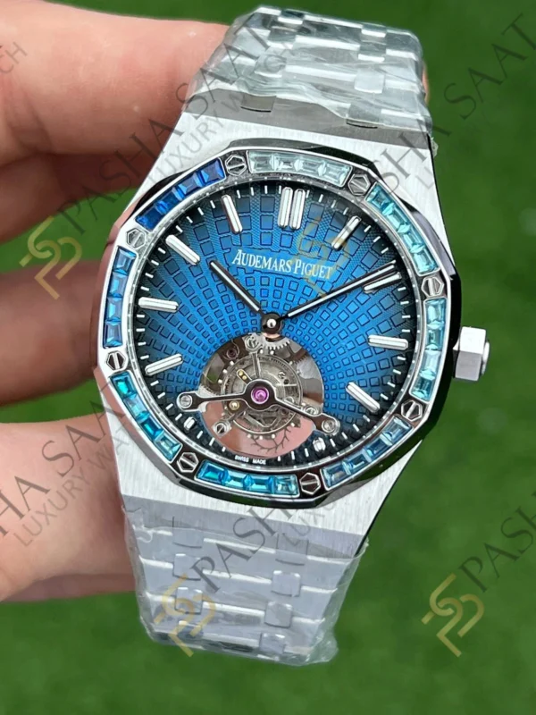 Eta Saat - Pasha Saat Audemars Piguet Royal Oak Tourbillon Mavi Kadran Mavi Baget Taşlı Superclone Saat