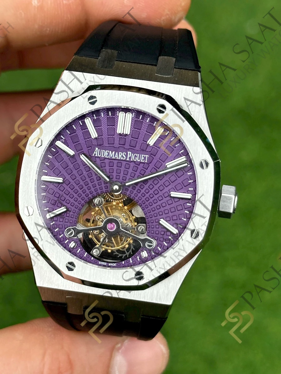 Audemars Piguet Royal Oak Tourbillon Mor Kadran Kauçuk Kordon Superclone Saat 26522ST