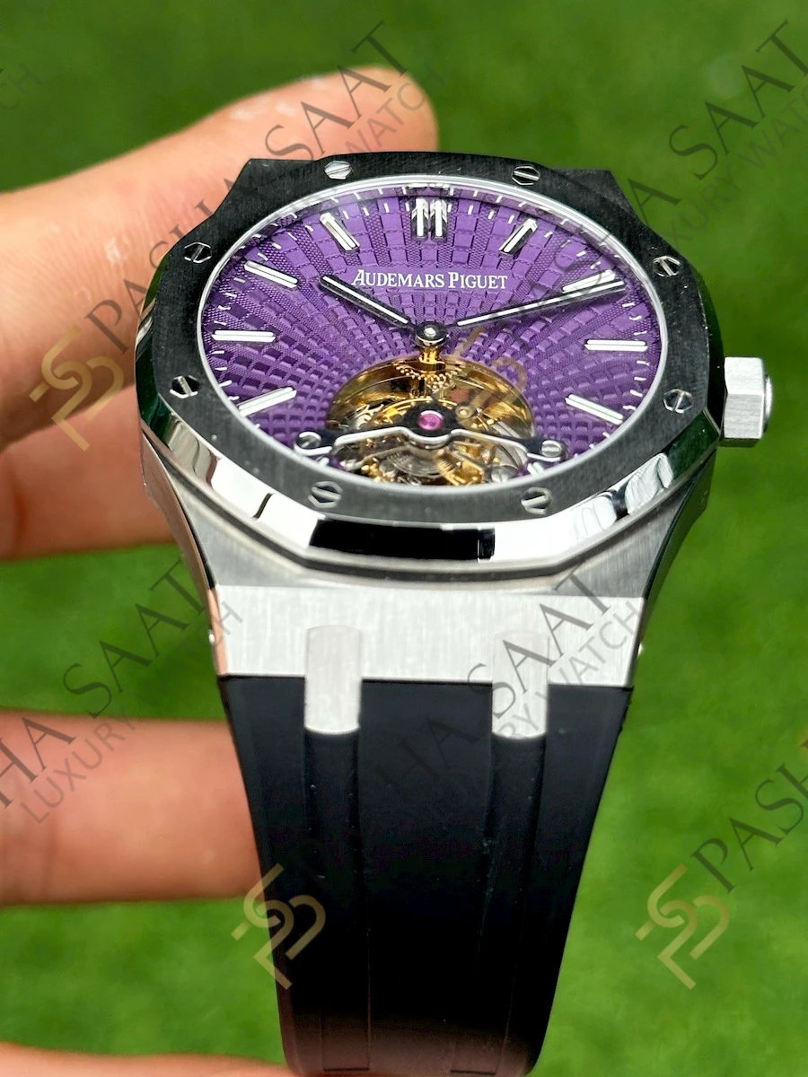 Audemars Piguet Royal Oak Tourbillon Mor Kadran Kauçuk Kordon Superclone Saat 26522ST - Görsel 3