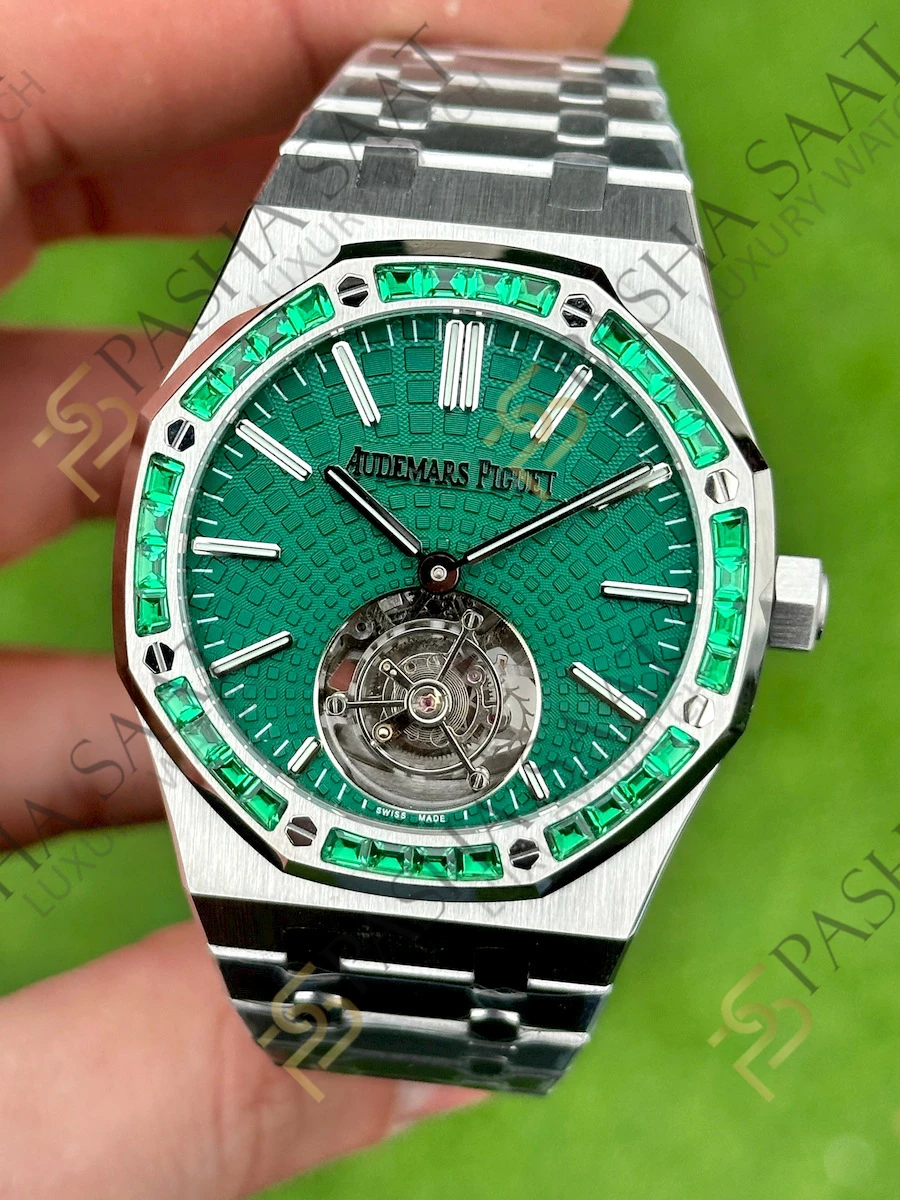 Audemars Piguet Royal Oak Tourbillon Yeşil Kadran Yeşil Baget Taşlı Bezel Saat 26534