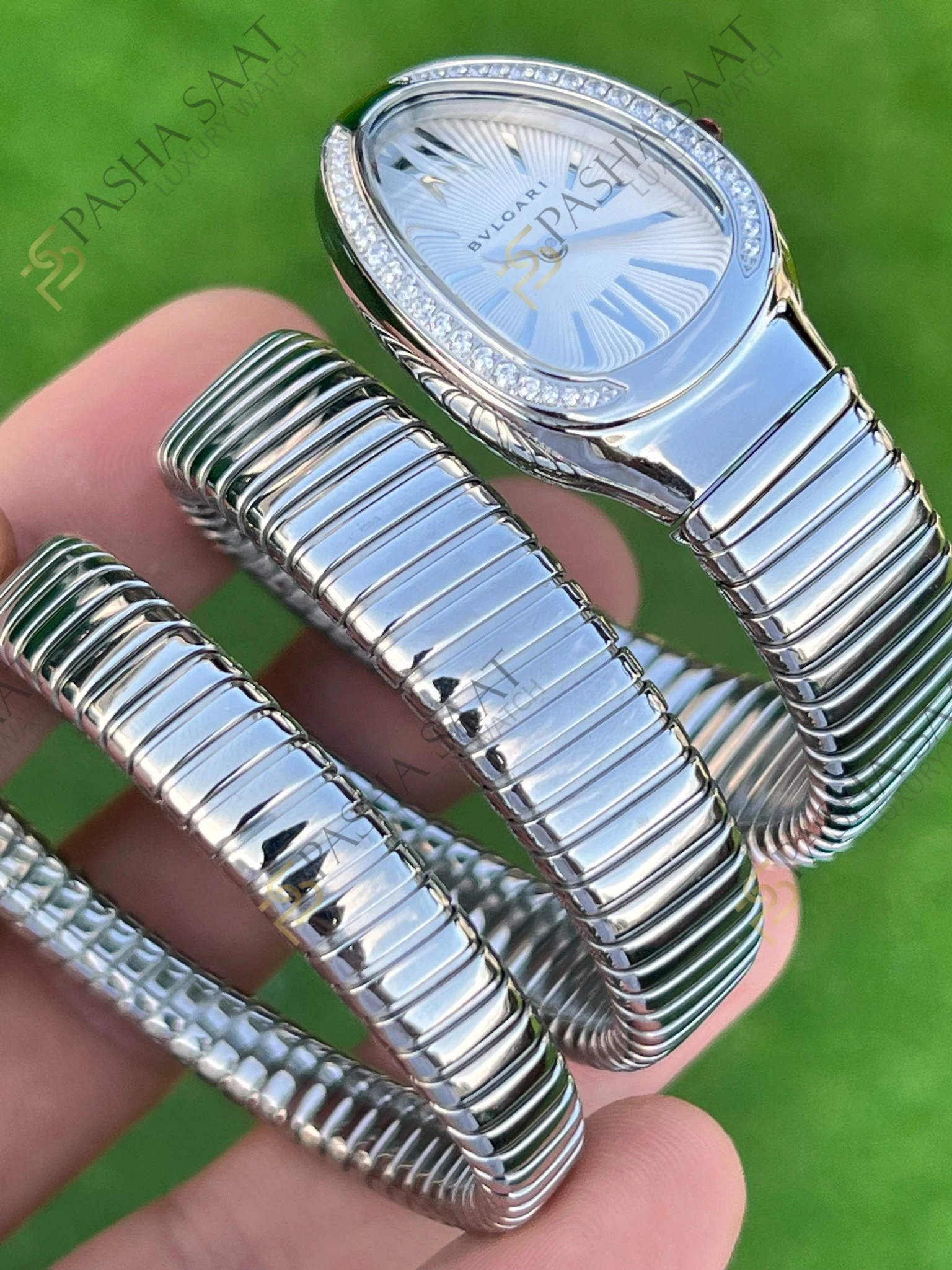 Bvlgari Serpenti Beyaz Kadran Taşlı Bezel Çelik Superclone Kadın Saati - Görsel 2