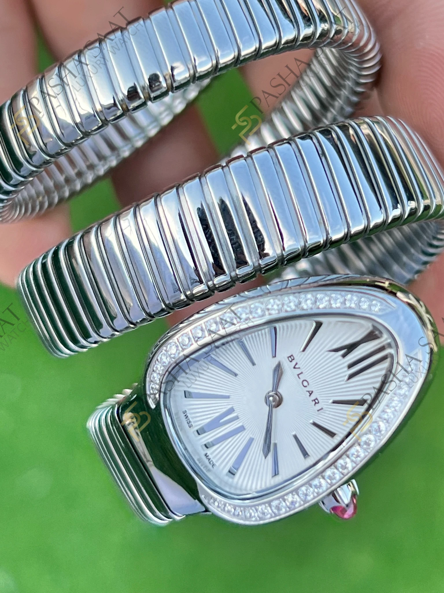 Bvlgari Serpenti Beyaz Kadran Taşlı Bezel Çelik Superclone Kadın Saati - Görsel 3