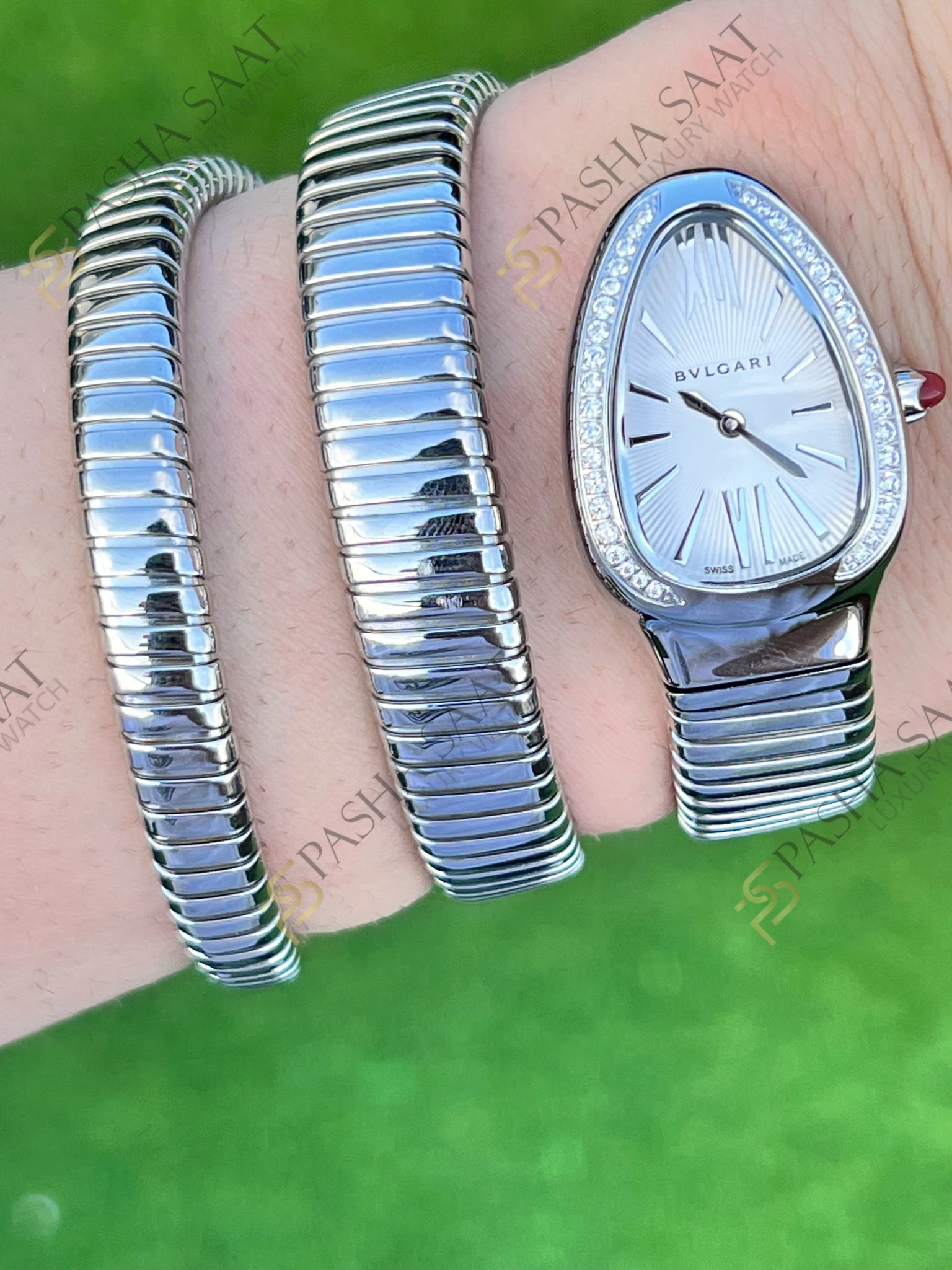 Bvlgari Serpenti Beyaz Kadran Taşlı Bezel Çelik Superclone Kadın Saati - Görsel 6