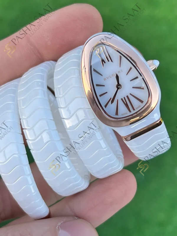 Eta Saat - Pasha Saat Bvlgari Serpenti Beyaz Seramik Rose Bezel Superclone Kadın Saati