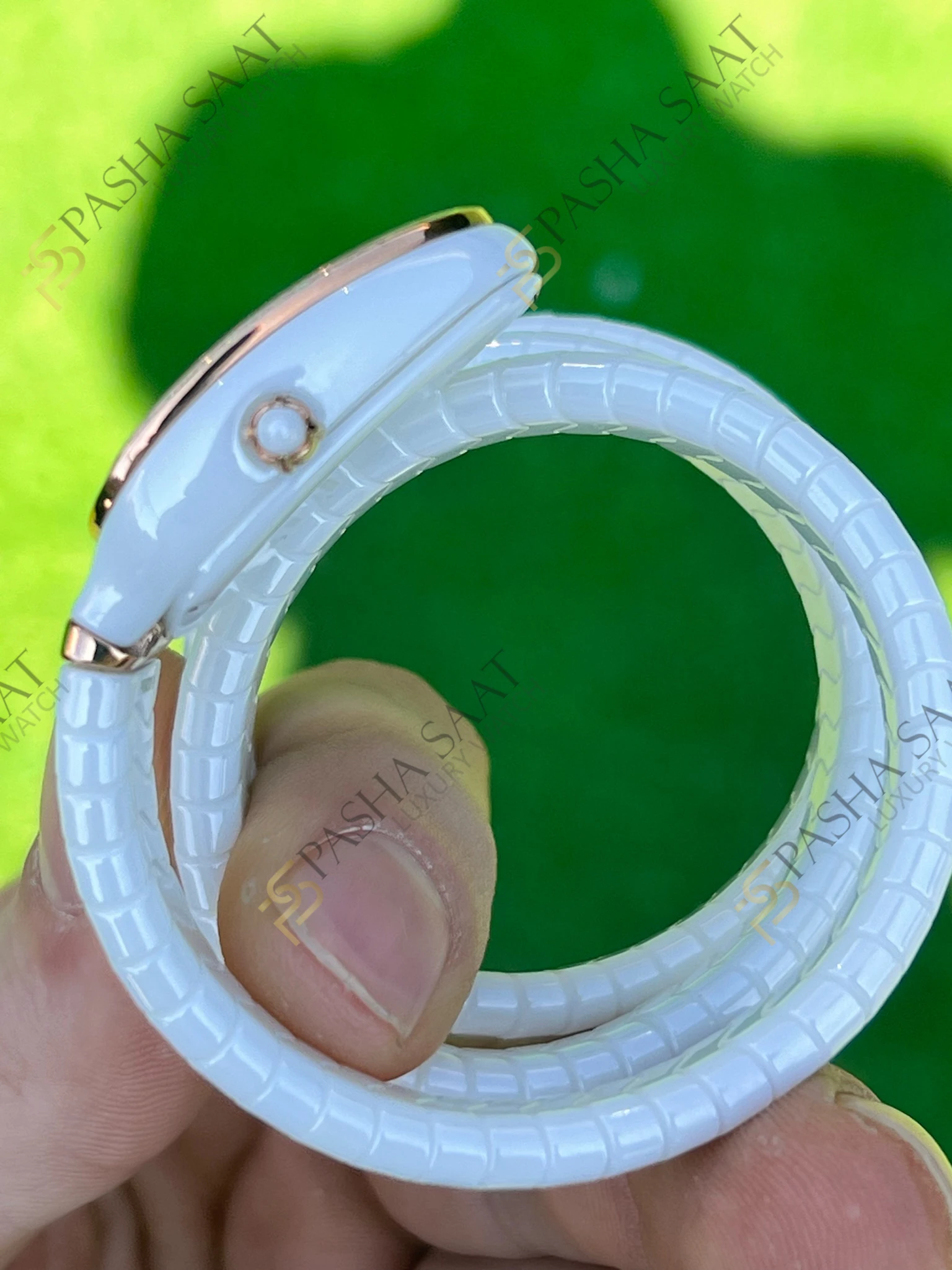 Bvlgari Serpenti Beyaz Seramik Rose Taşlı Bezel Superclone Kadın Saati - Görsel 6