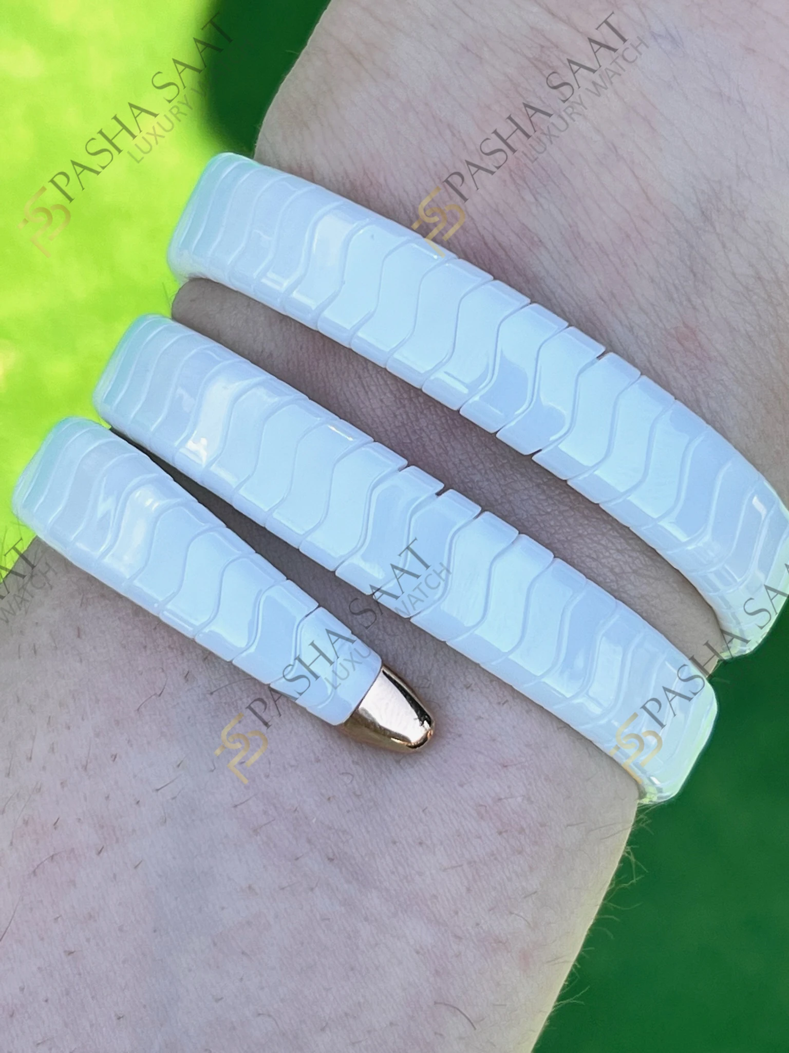 Bvlgari Serpenti Beyaz Seramik Rose Taşlı Bezel Superclone Kadın Saati - Görsel 9