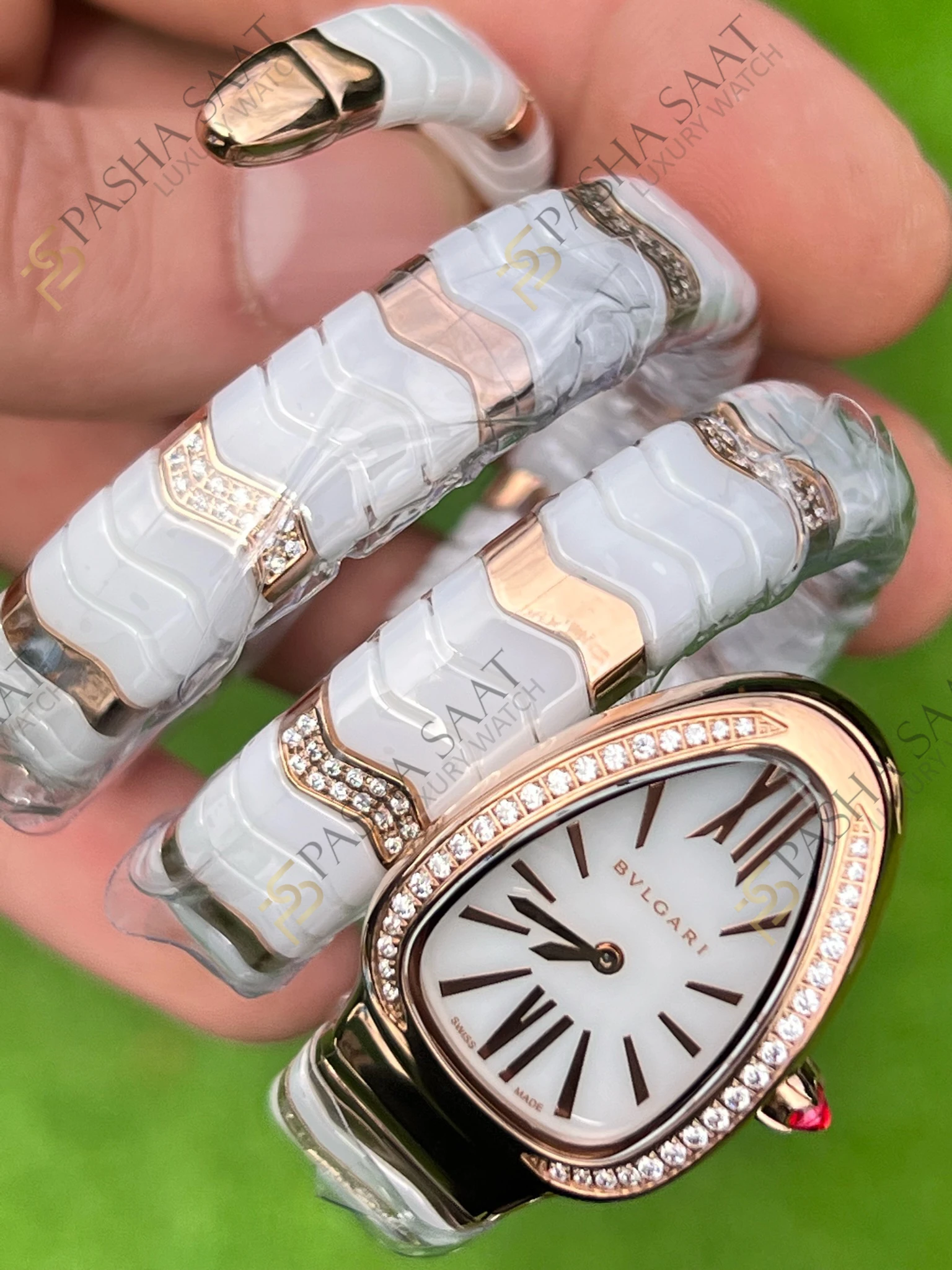 Bvlgari Serpenti Beyaz Seramik Rose Taşlı Eta Kadın Saati - Görsel 2