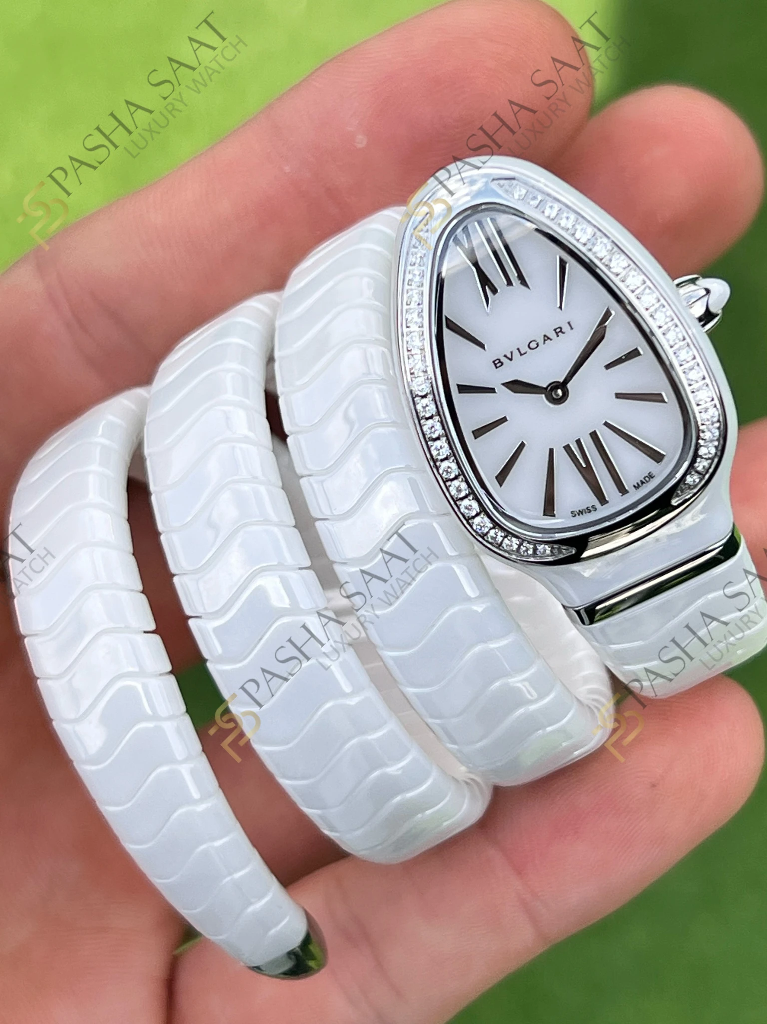 Bvlgari Serpenti Beyaz Seramik Çelik Taşlı Bezel Super Clone Saat