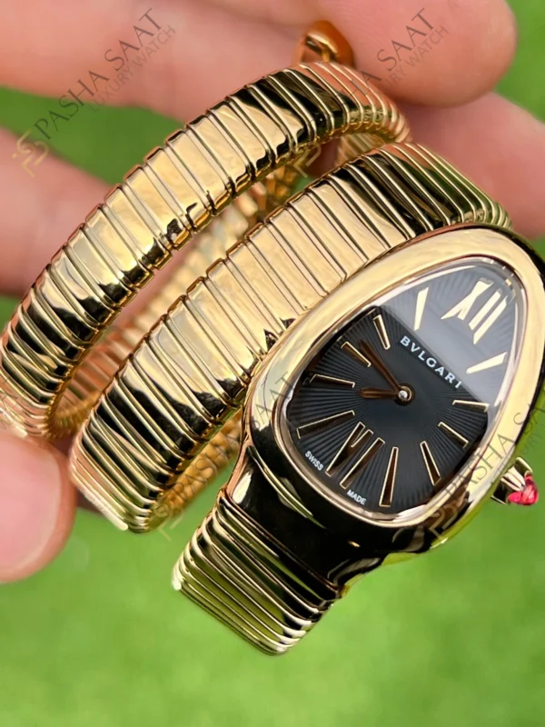 Eta Saat - Pasha Saat Bvlgari Serpenti Siyah Kadran Altın Rengi Superclone Kadın Saati