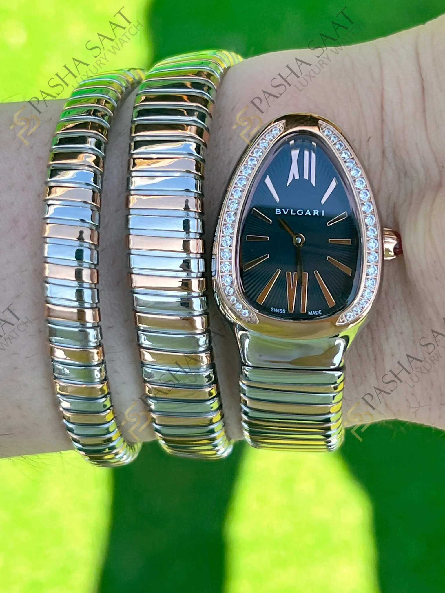 Bvlgari Serpenti Siyah Kadran Two Tone Taşlı Eta Kadın Saati