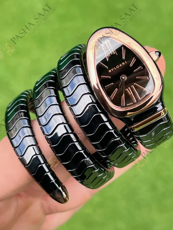 Eta Saat - Pasha Saat Bvlgari Serpenti Siyah Seramik Rose Bezel Superclone Saat