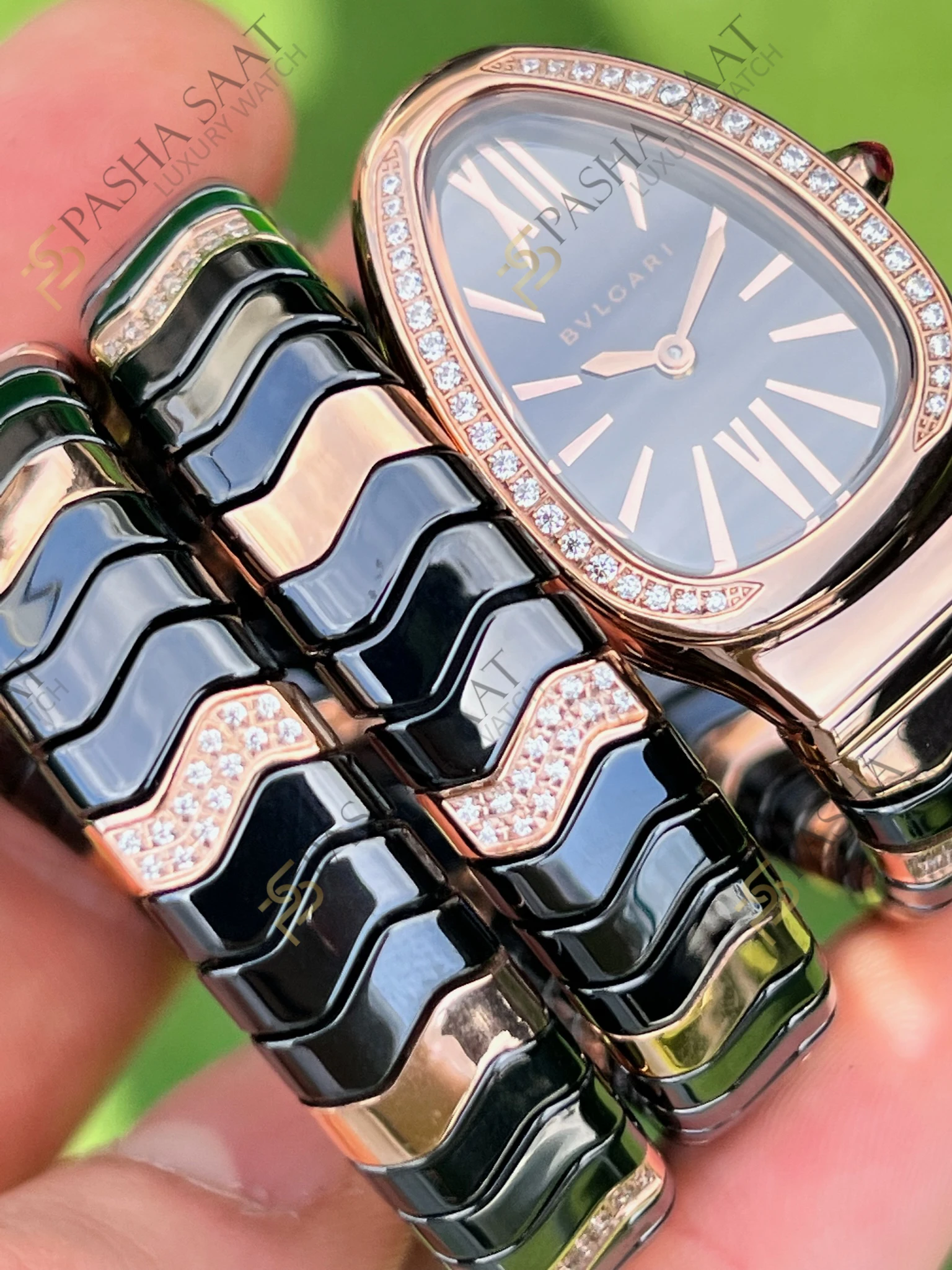Bvlgari Serpenti Siyah Seramik Rose Taşlı Bezel Eta Kadın Saati - Görsel 2
