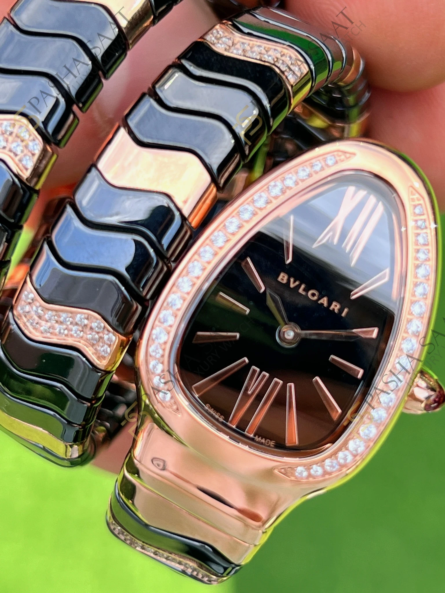 Bvlgari Serpenti Siyah Seramik Rose Taşlı Bezel Eta Kadın Saati - Görsel 7