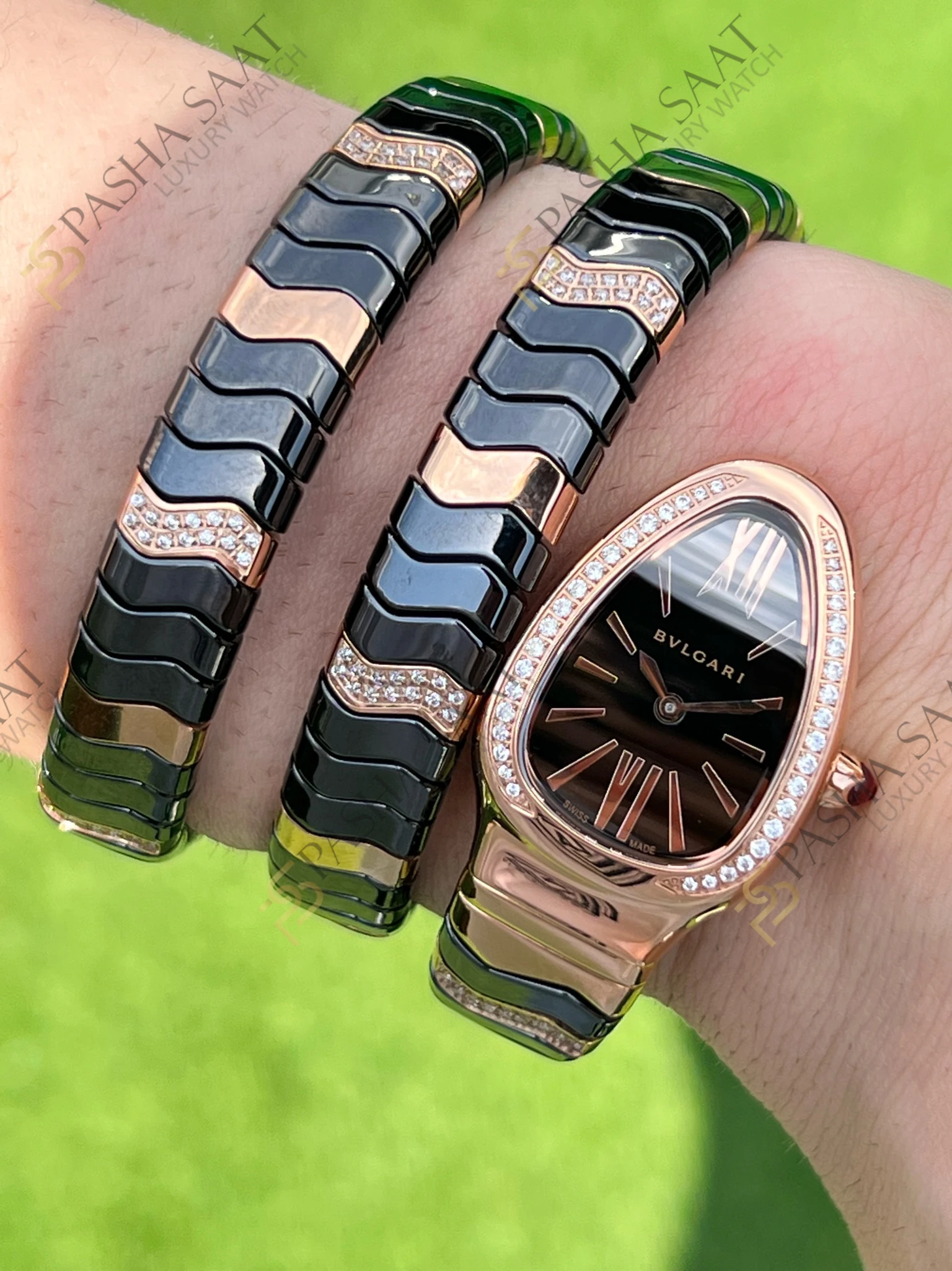 Bvlgari Serpenti Siyah Seramik Rose Taşlı Bezel Eta Kadın Saati - Görsel 8