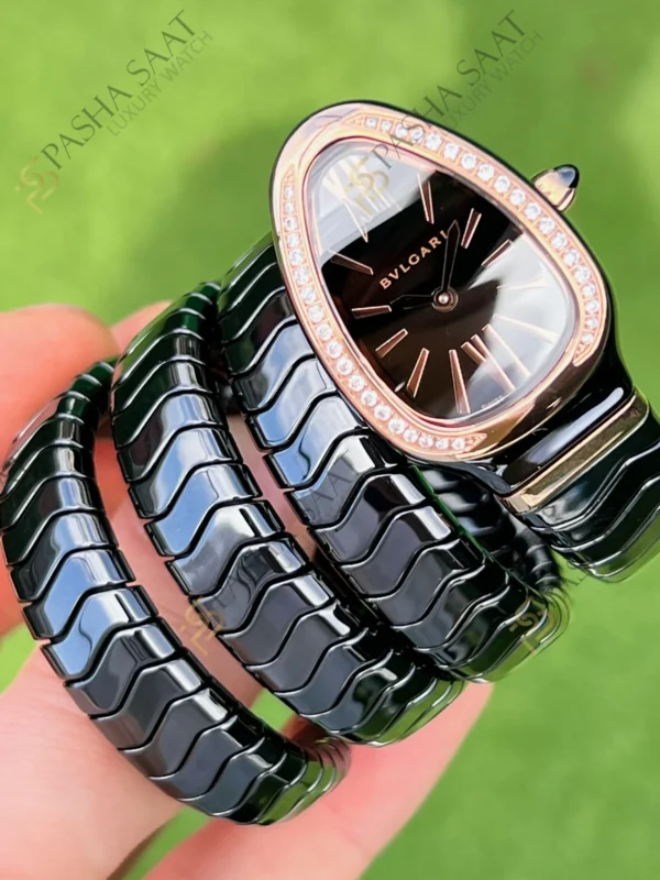 Eta Saat - Pasha Saat Bvlgari Serpenti Siyah Seramik Rose Taşlı Bezel Superclone Saat