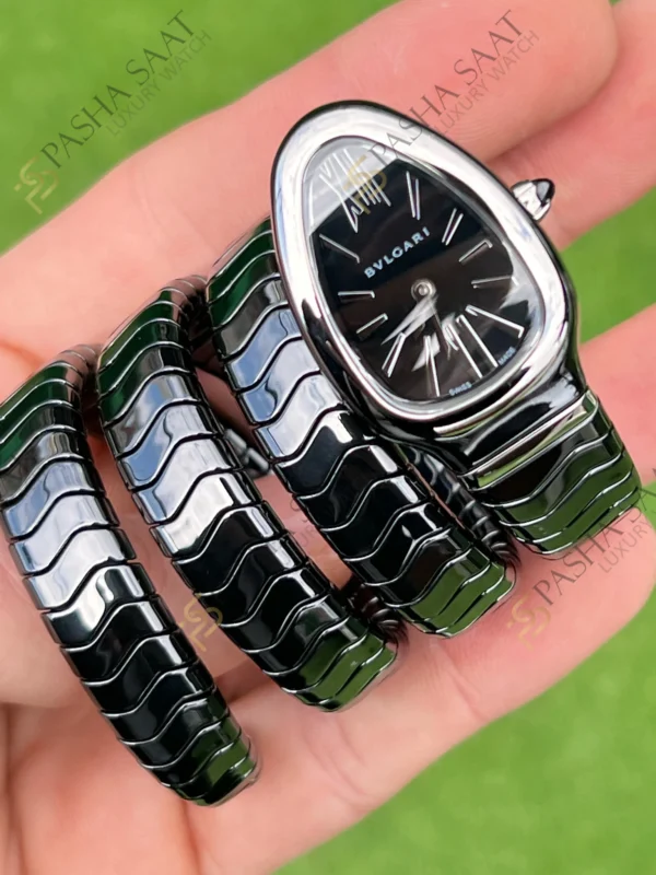 Eta Saat - Pasha Saat Bvlgari Serpenti Siyah Seramik Çelik Bezel Super Clone Kadın Saati