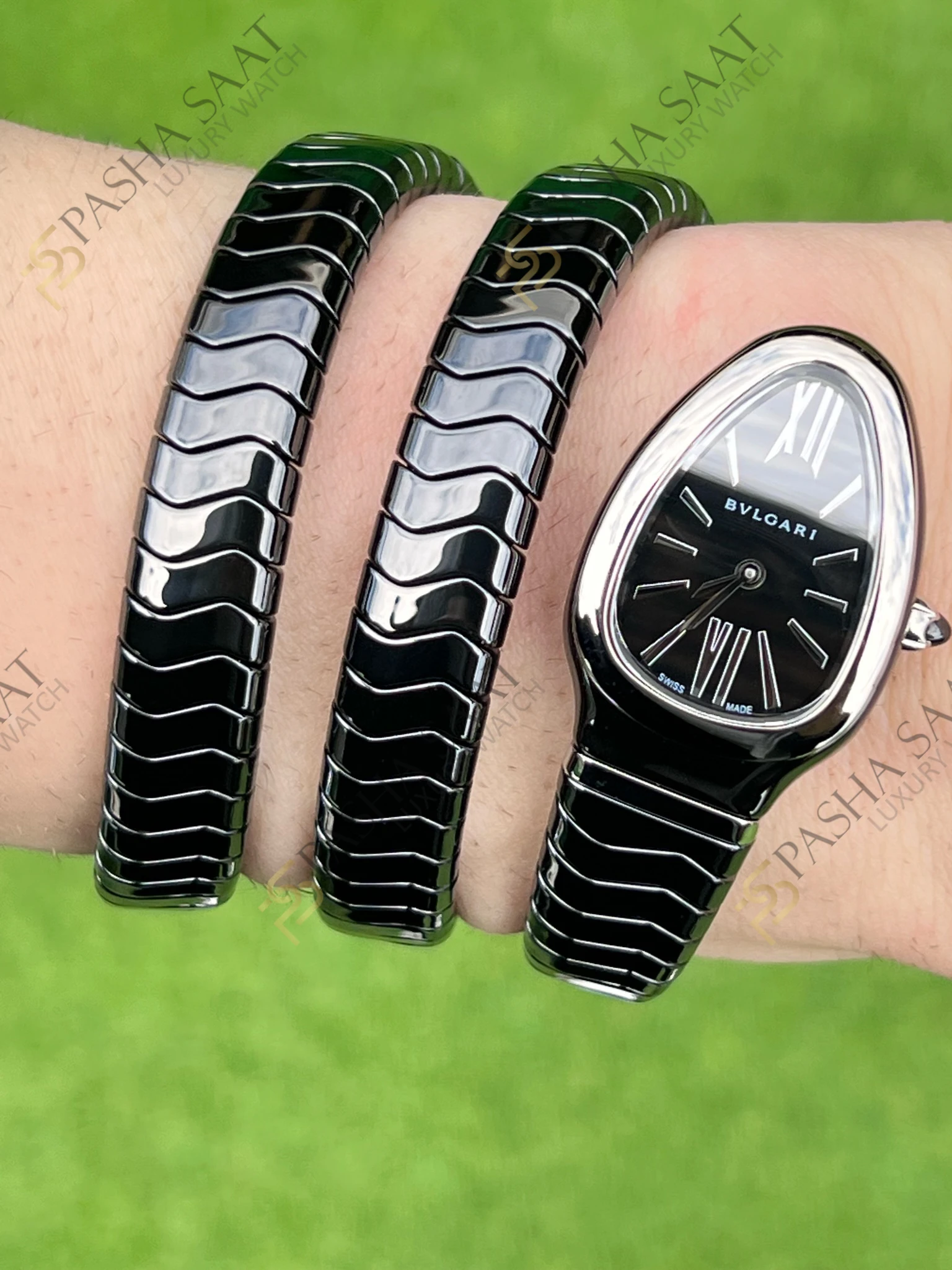 Bvlgari Serpenti Siyah Seramik Çelik Bezel Super Clone Kadın Saati - Görsel 5