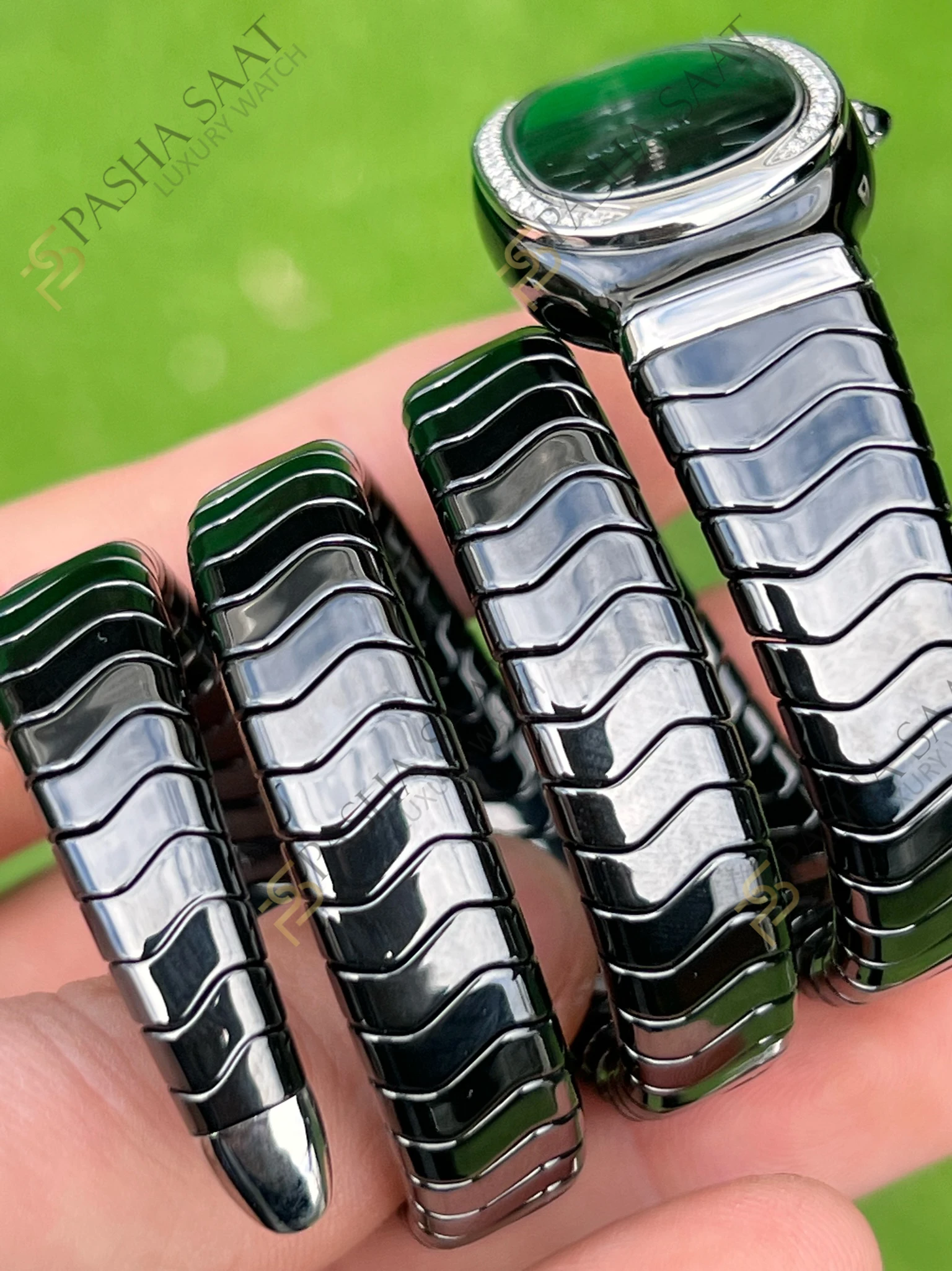 Bvlgari Serpenti Siyah Seramik Çelik Taşlı Bezel Super Clone Kadın Saati - Görsel 2