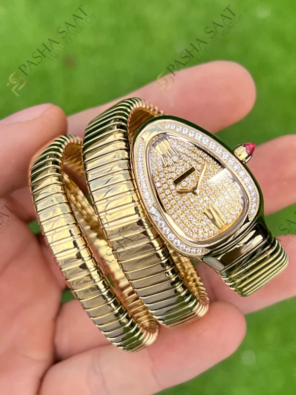 Bvlgari Serpenti Ta l Kadran Ta l Bezel Alt n Rengi Superclone Kad n Saati 2