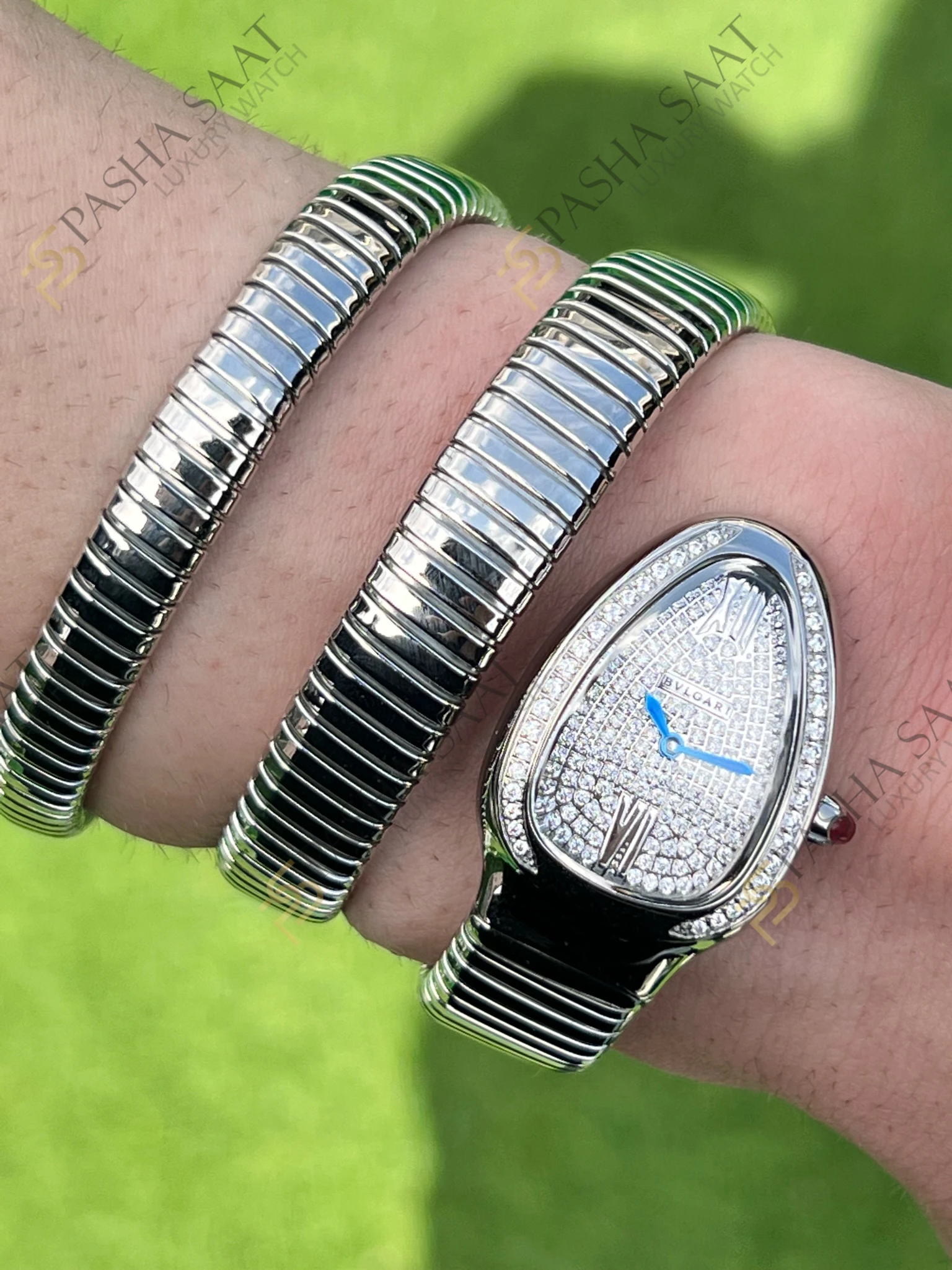 Bvlgari Serpenti Taşlı Kadran Taşlı  Bezel Çelik Superclone Kadın Saati - Görsel 6