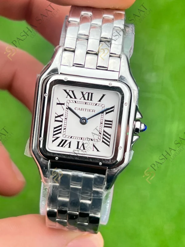 Eta Saat - Pasha Saat Cartier Panthere Medium Çelik Beyaz Kadran Superclone Saat