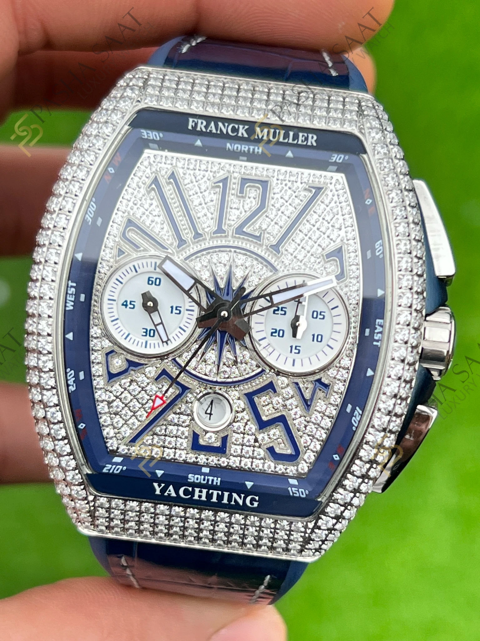 Franck Muller Yachting Chronograph Taşlı Kasa Mavi Kordon Superclone Saat