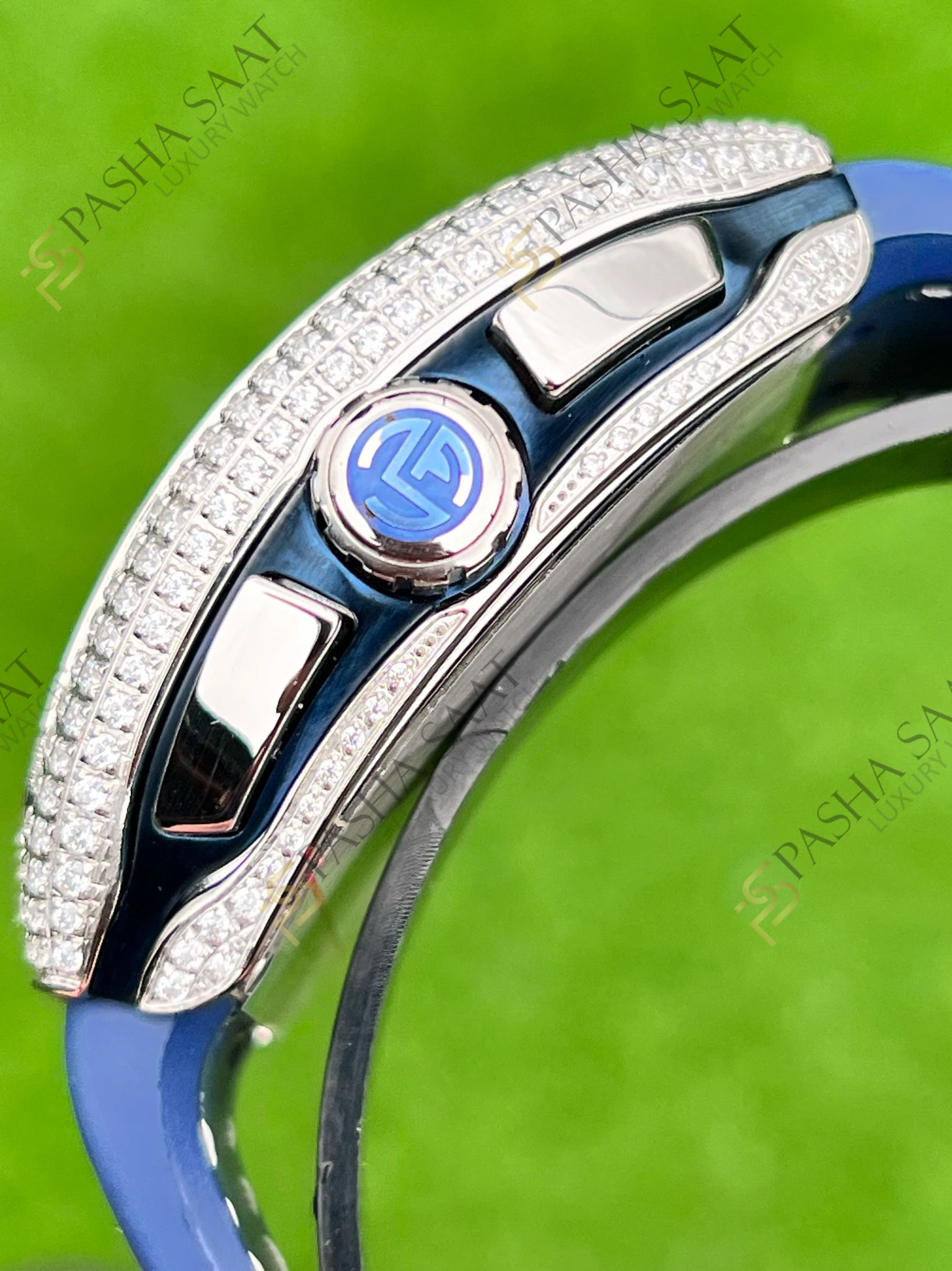 Franck Muller Yachting Chronograph Taşlı Kasa Mavi Kordon Superclone Saat - Görsel 5