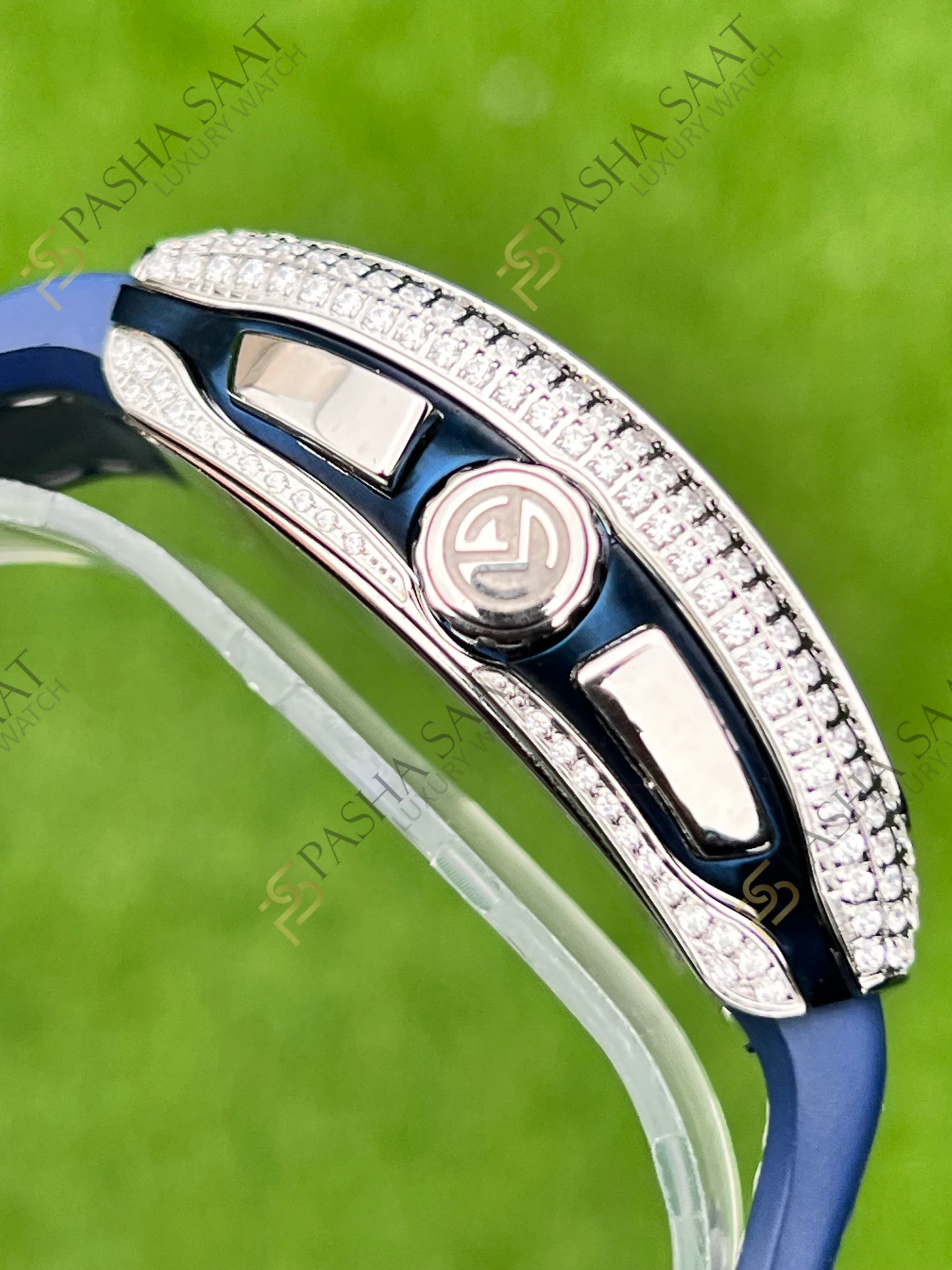 Franck Muller Yachting Chronograph Taşlı Mavi Kordon Superclone Saat - Görsel 4