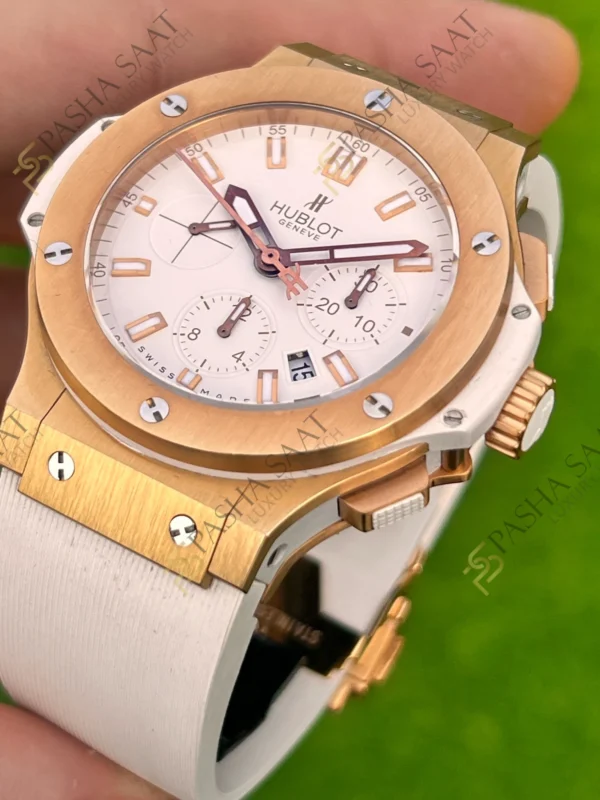 Hublot Big Bang Cronograph Rose Gold Beyaz Kadran Beyaz Kordon Superclone 2
