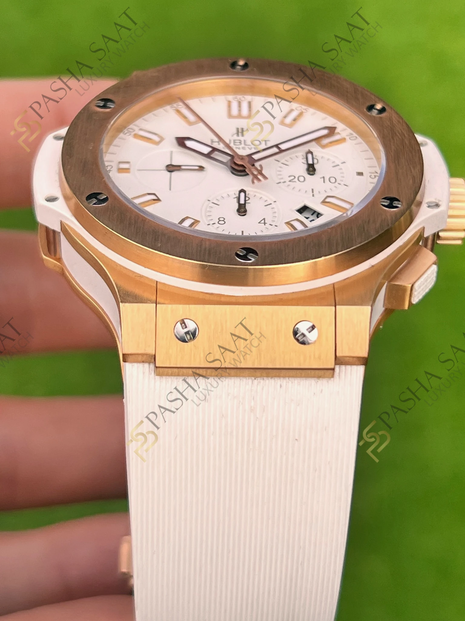 Hublot Big Bang Cronograph Rose Gold Beyaz Kadran Beyaz Kordon Superclone Hublot Big Bang Cronograph Rose Gold Beyaz Kadran Beyaz Kordon Superclone - Görsel 3