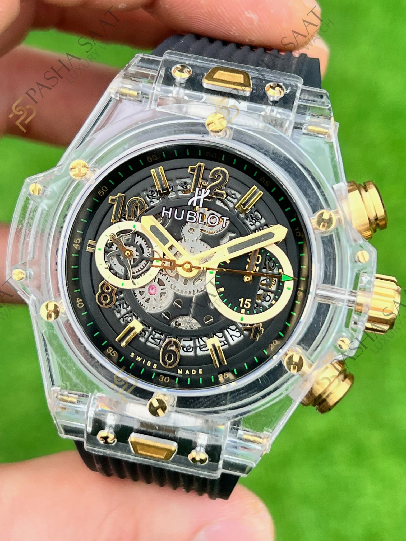 Hublot Big Bang Safir Kasa Siyah Kadran Siyah Silikon Kordon Superclone Saat