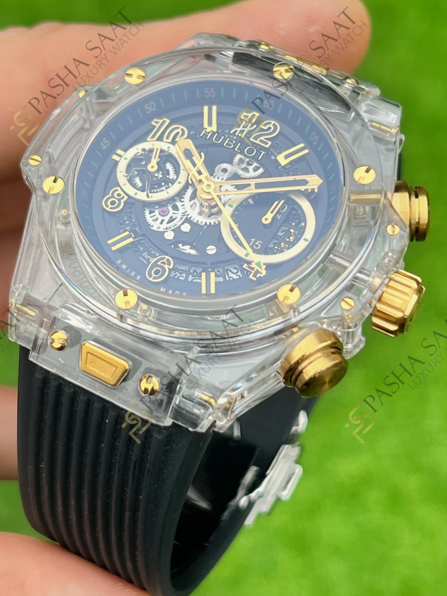 Hublot Big Bang Safir Kasa Siyah Kadran Siyah Silikon Kordon Superclone Saat - Görsel 2