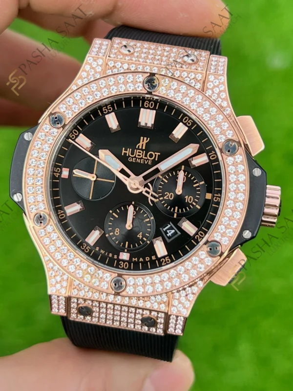 Hublot Big Bang Siyah Kadran Taşlı Kasa Rose Eta Saat