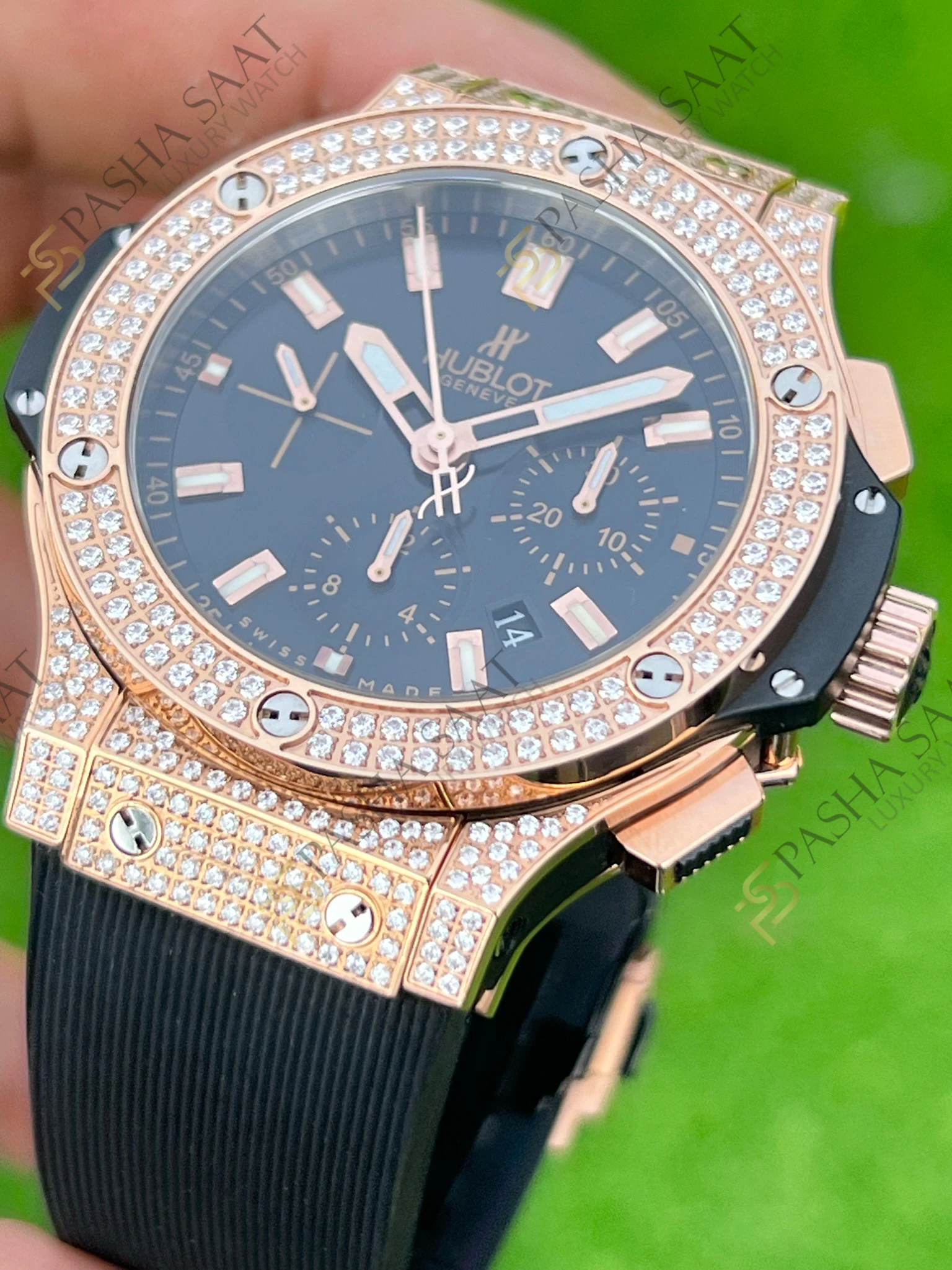 Hublot Big Bang Siyah Kadran Taşlı Kasa Rose Eta Saat - Görsel 2