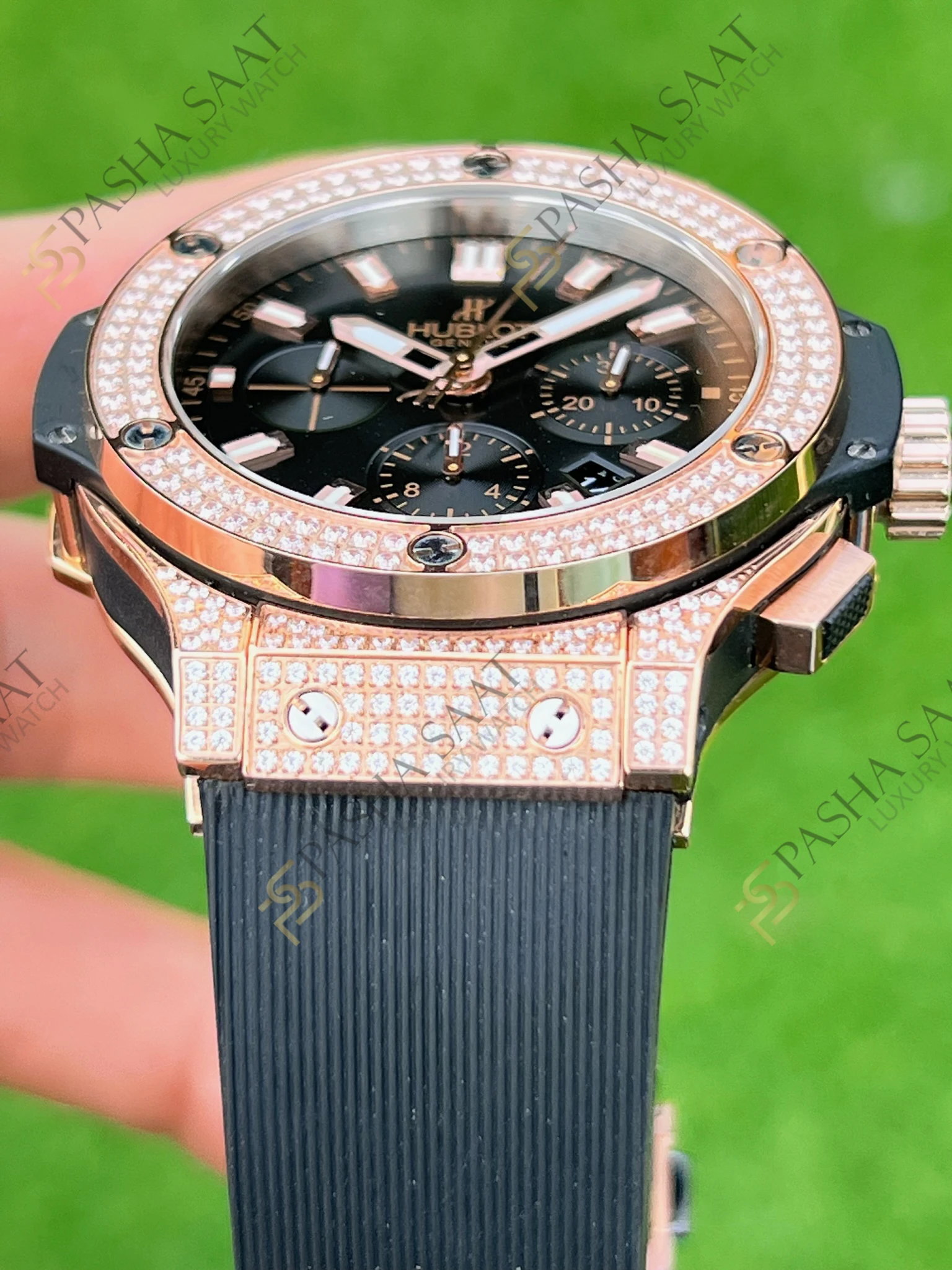 Hublot Big Bang Siyah Kadran Taşlı Kasa Rose Eta Saat - Görsel 3