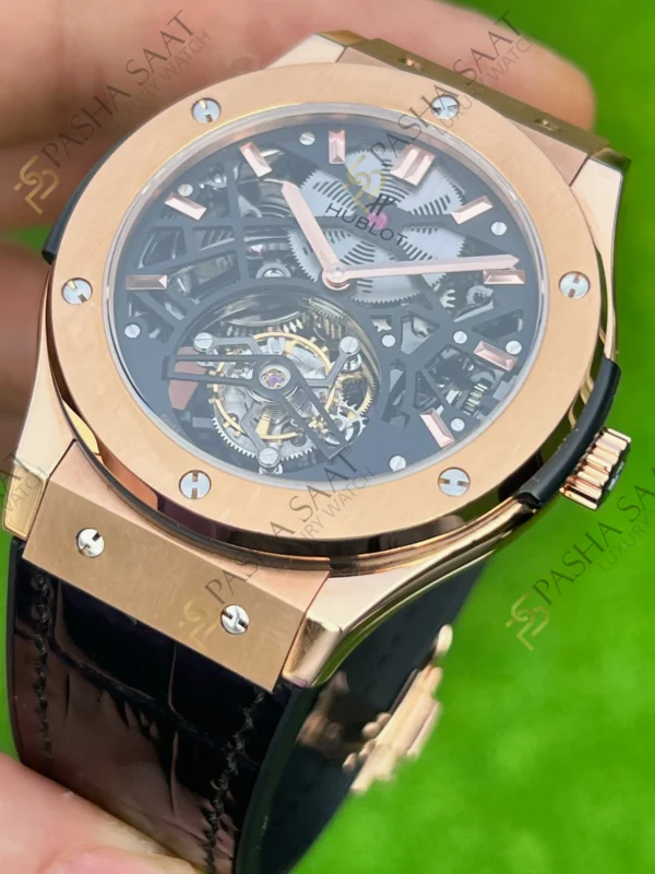 Hublot Classic Fusion skelet Kadran Tourbillon Rose Gold Superclone Saat 2
