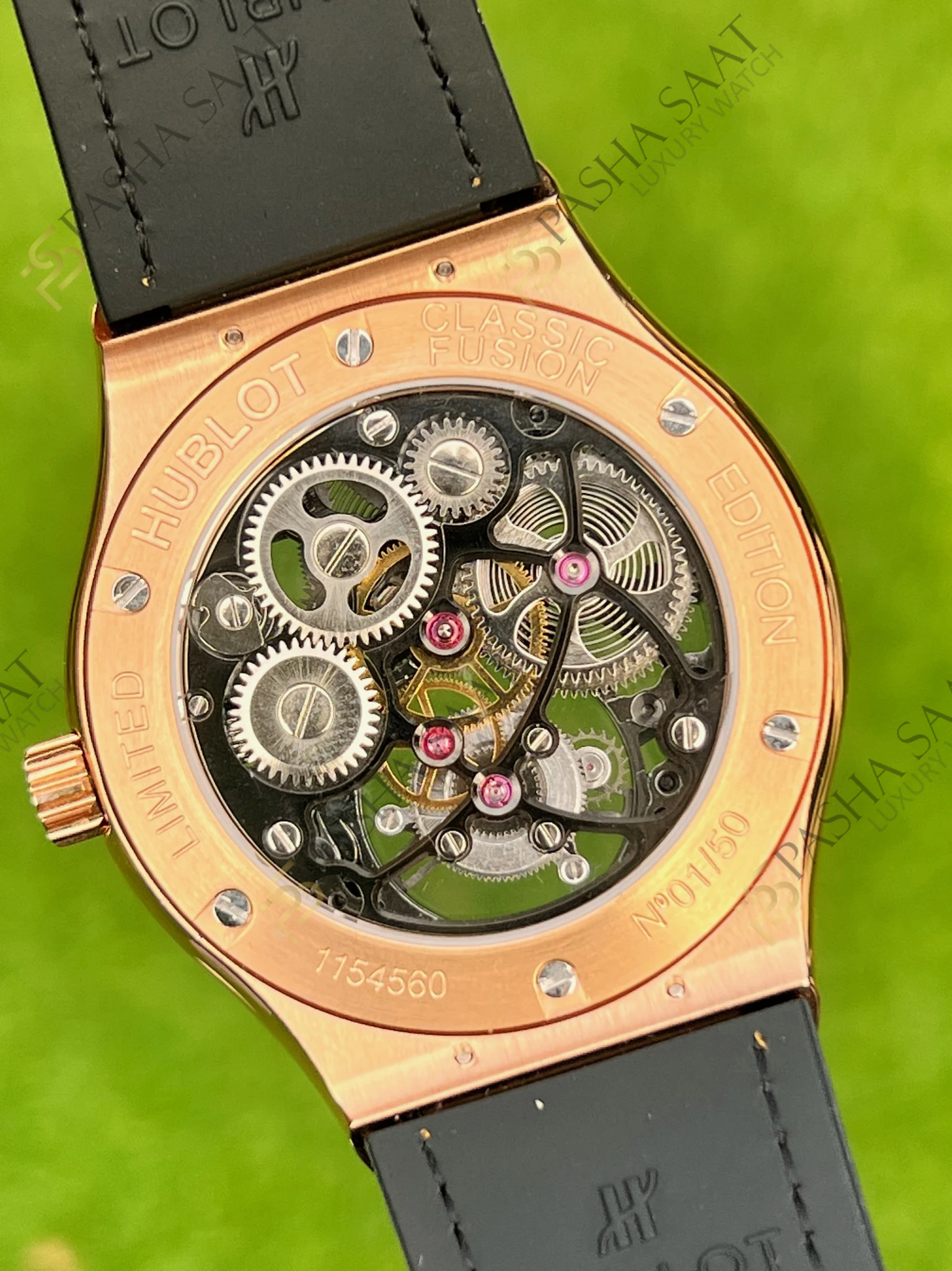 Hublot Classic Fusion İskelet Kadran Tourbillon Rose Gold Taşlı Bezel Superclone Saat - Görsel 6