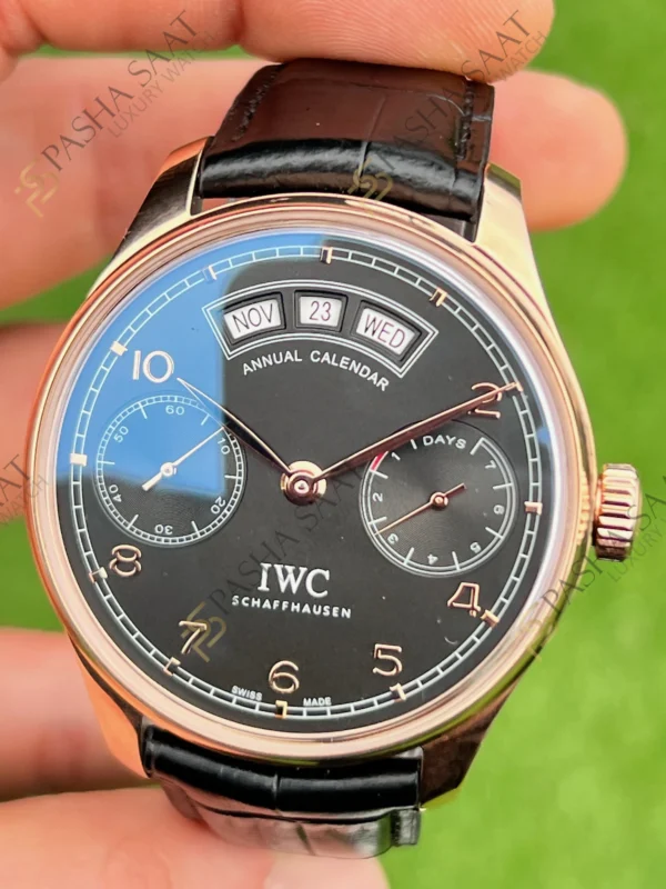 IWC Portugieser Annual Calendar Rose Kasa Siyah Kadran Superclone Saat