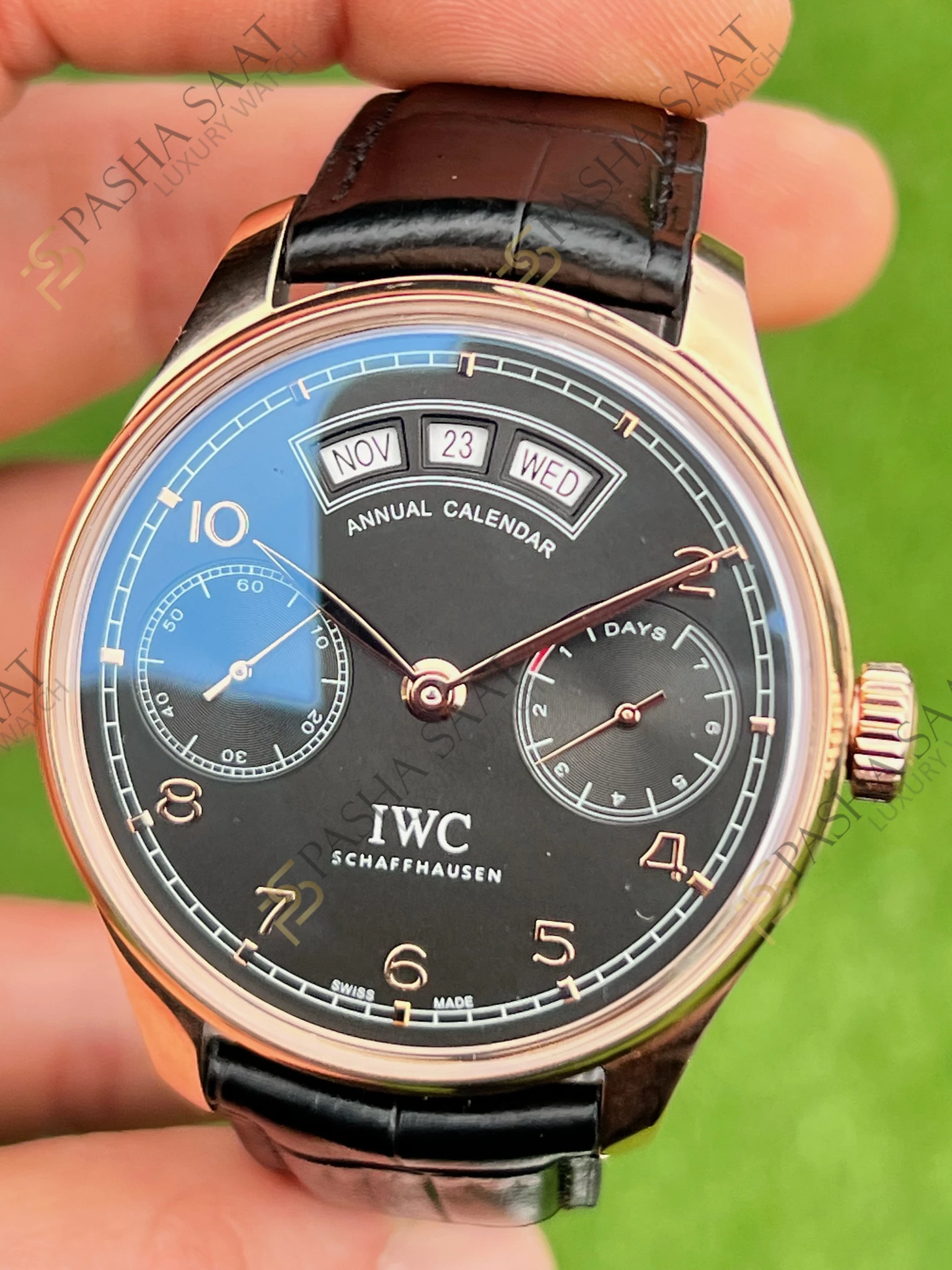 IWC Portugieser Annual Calendar Rose Kasa Siyah Kadran Superclone Saat
