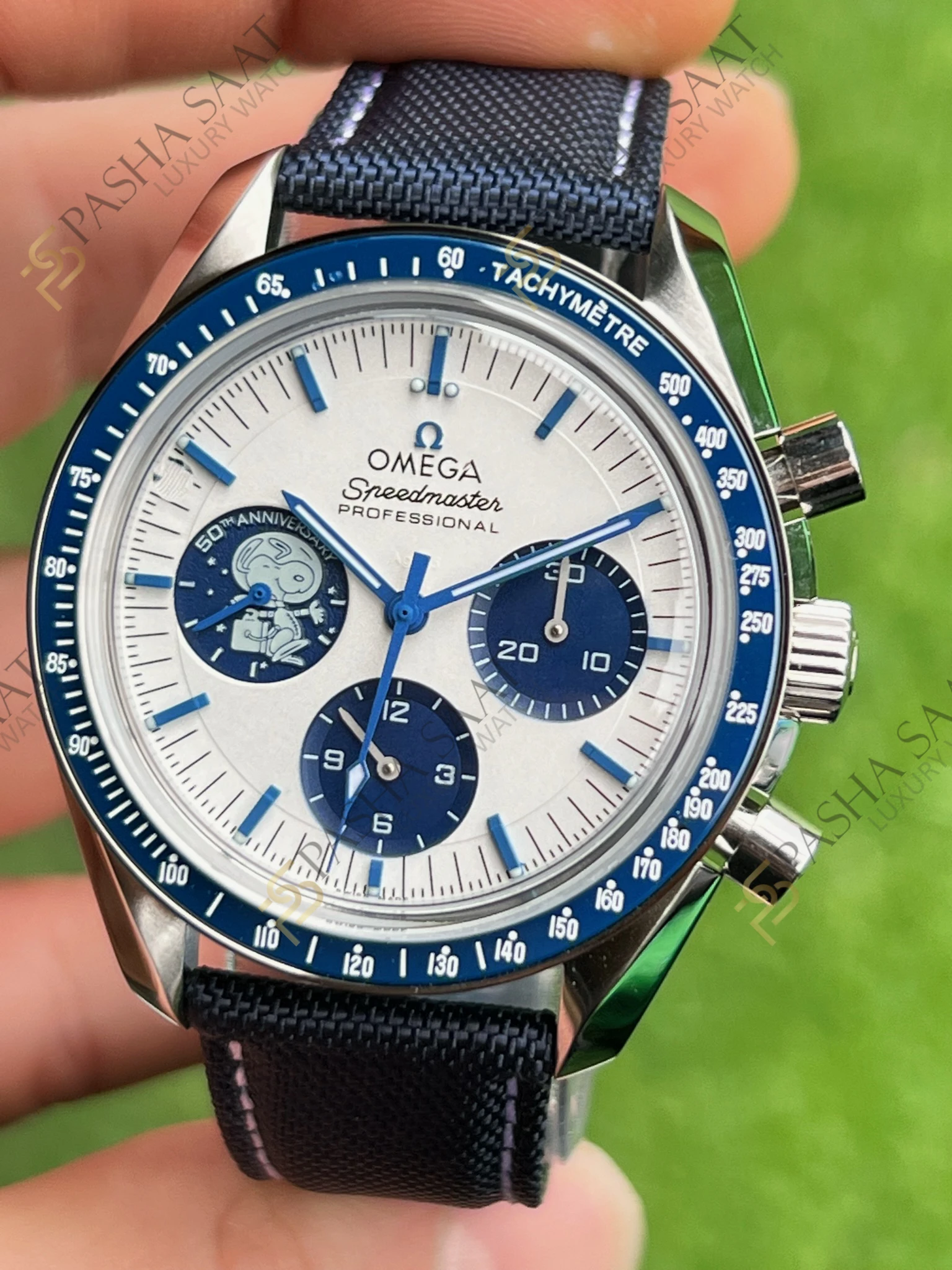 Omega Speedmaster 50.Yıl Snoopy Lacivert Tekstil Kordon Superclone Saat