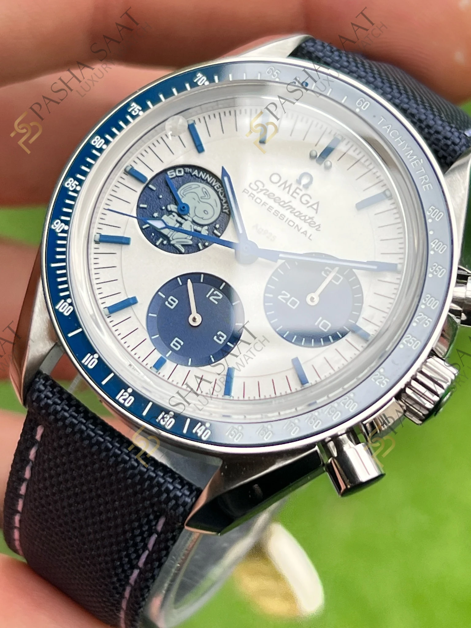 Omega Speedmaster 50.Yıl Snoopy Lacivert Tekstil Kordon Superclone Saat - Görsel 2