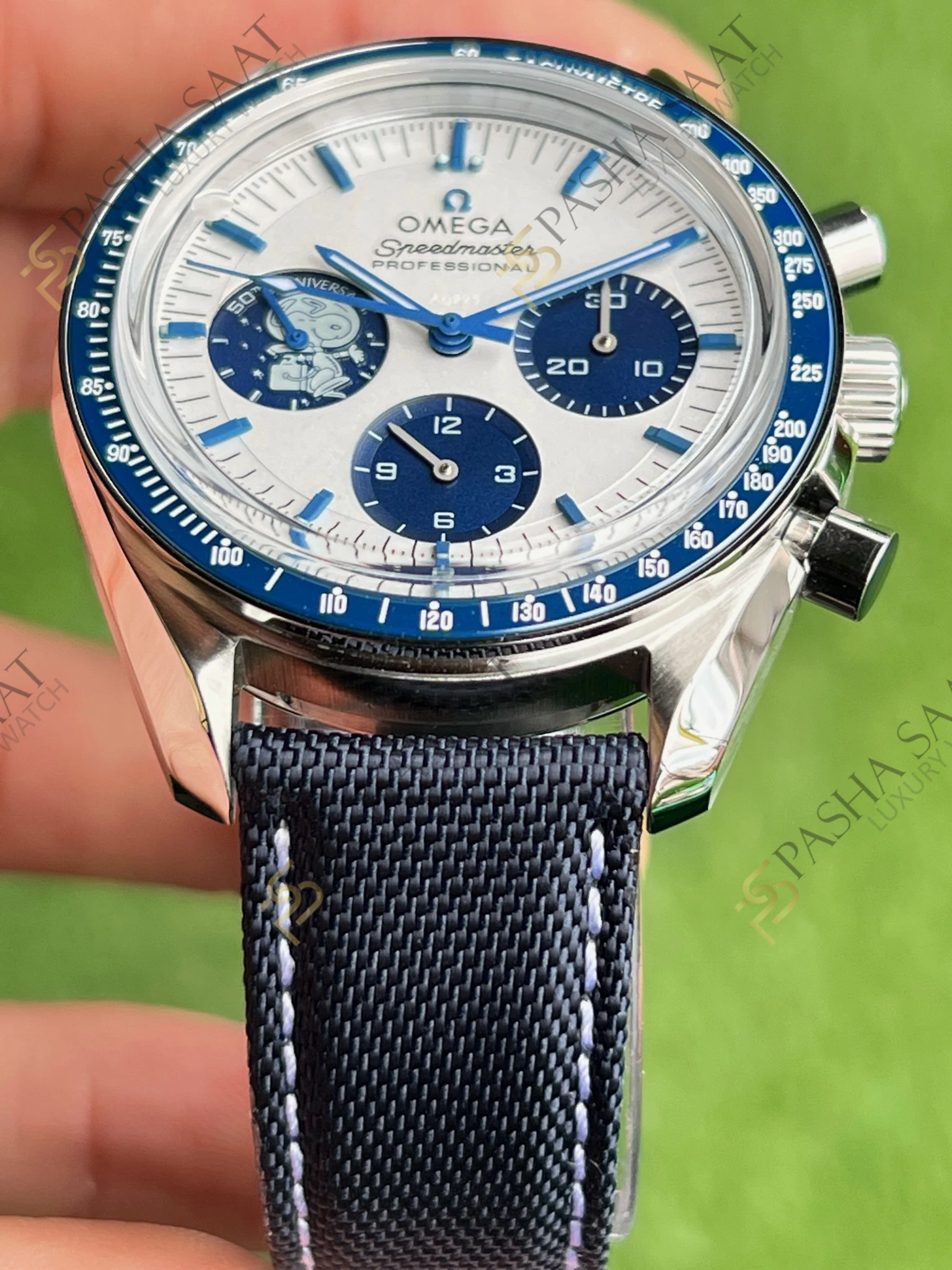 Omega Speedmaster 50.Yıl Snoopy Lacivert Tekstil Kordon Superclone Saat - Görsel 3