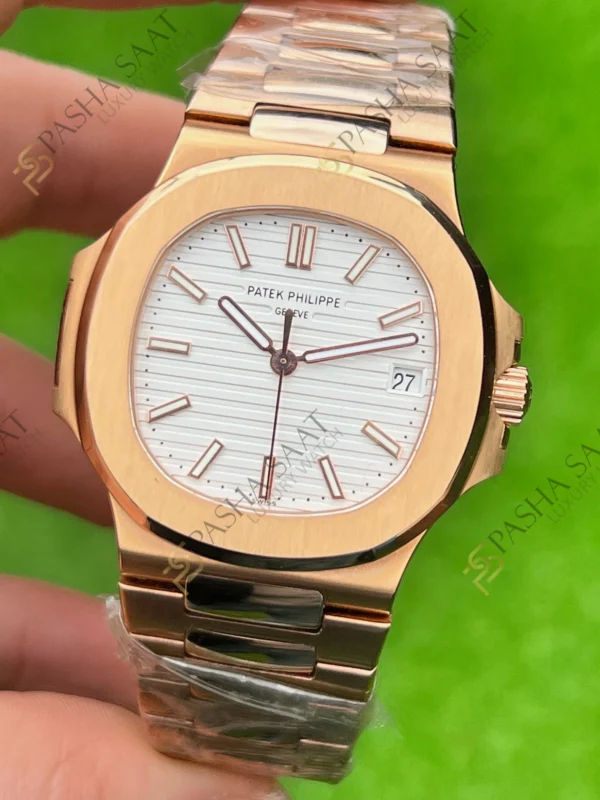 Eta Saat - Pasha Saat Patek Philippe 5711 Nautilus Rose Kasa Beyaz Kadran Superclone Saat