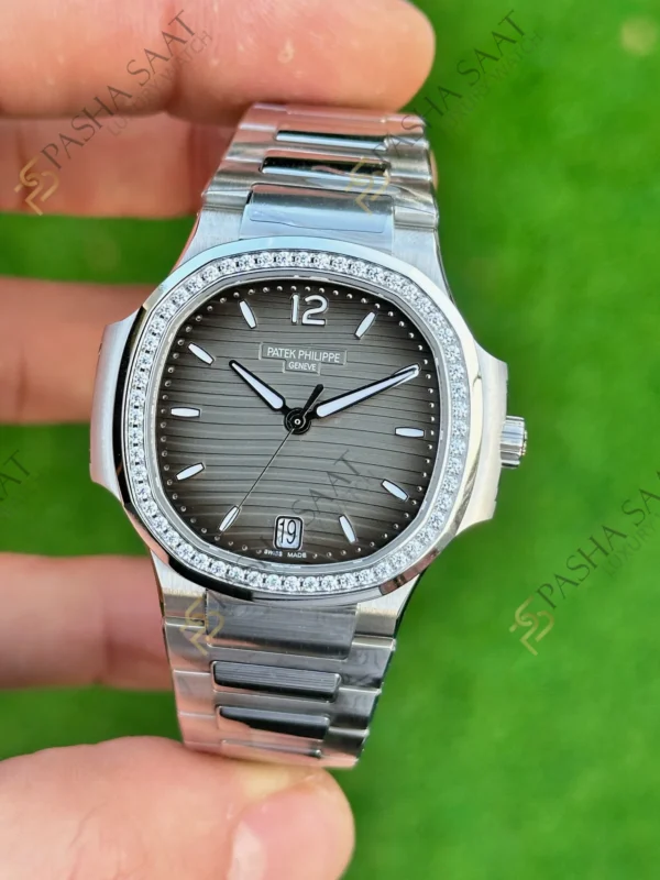 Eta Saat - Pasha Saat Patek Philippe Nautilus 7118 Çelik Kasa Gri Kadran Taşlı Superclone Saat