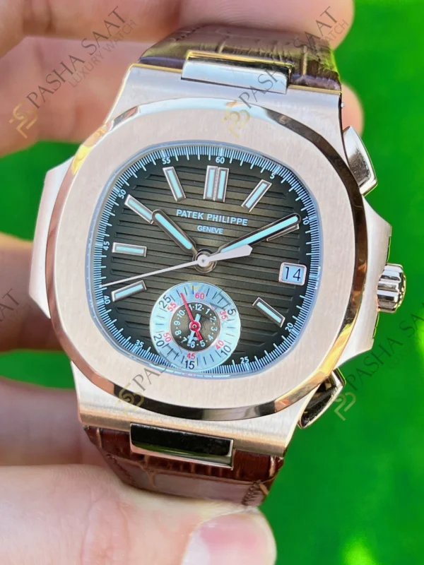Eta Saat - Pasha Saat Patek Philippe Nautilus Chronograph Deri Kordon 5980R-001 Superclone Saat