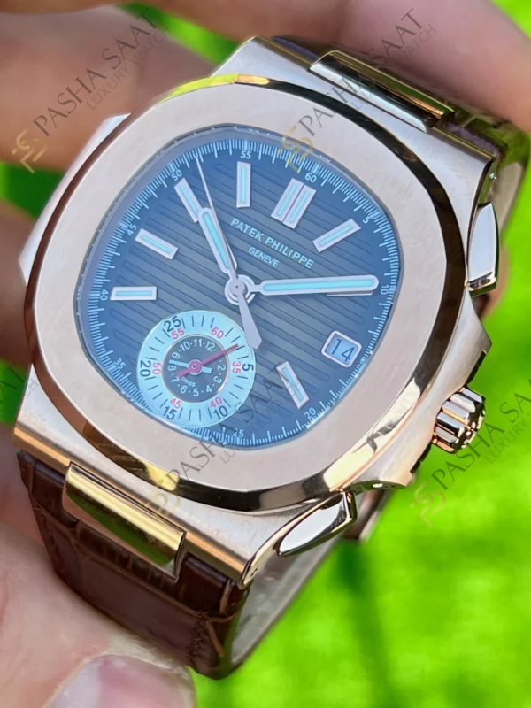 Patek Philippe Nautilus Chronograph Deri Kordon 5980R 001 Superclone Saat 2