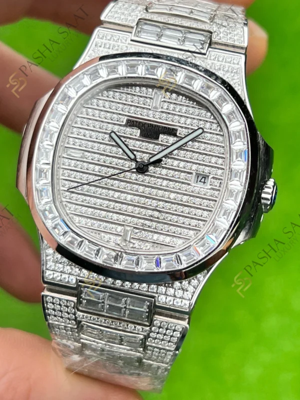 Eta Saat - Pasha Saat Patek Philippe Nautilus Full Taşlı 5719 10G-010 Superclone Saat